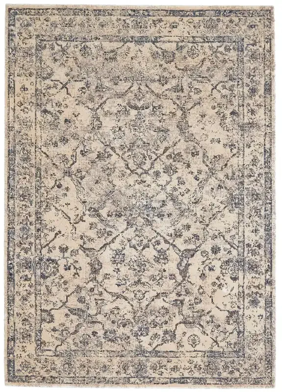 Feizy 3275FGRY Fiona Machine Made Cream / Gray Area Rugs