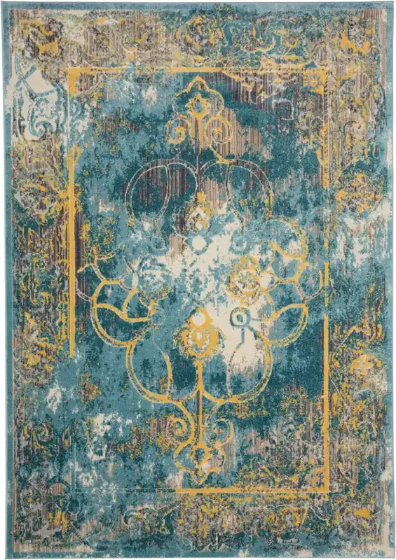 Feizy 3471FLAG Keats Machine Made Teal / Yellow Area Rugs