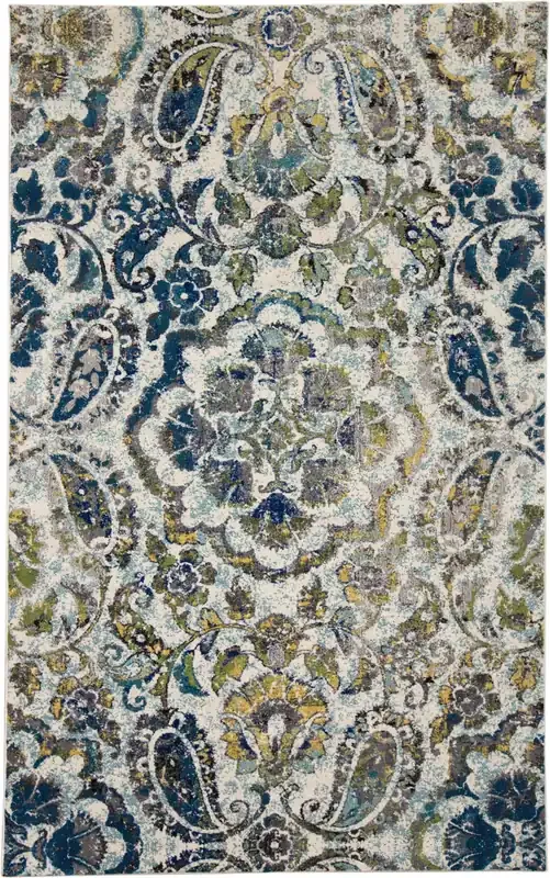 Feizy 3607FAZR Brixton Machine Made Ivory / Teal Area Rugs