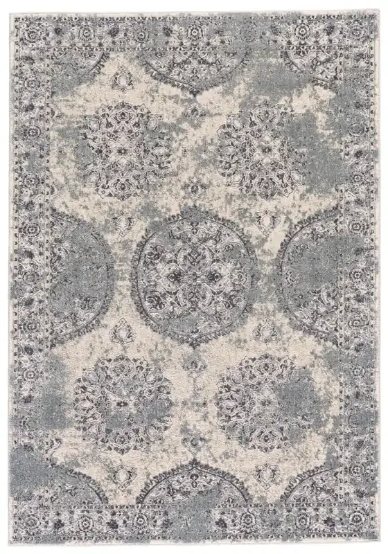 Feizy 3684FSLV Akhari Machine Made Gray / Beige Area Rugs