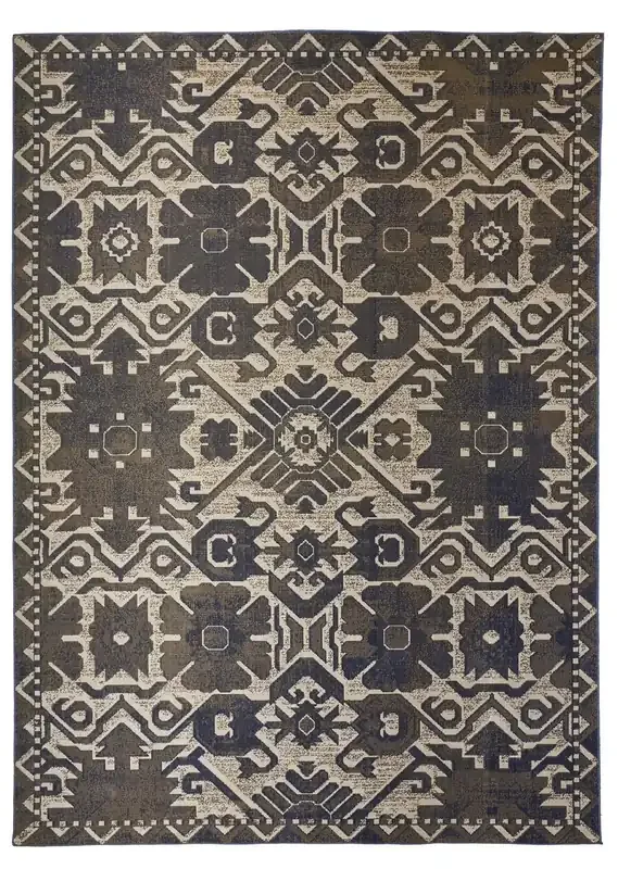 Feizy 3758FBLU Foster Machine Made Beige / Blue Area Rugs