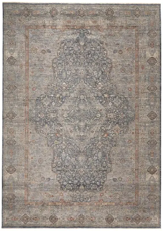 Feizy 3778FBLU Marquette Machine Made Gray / Rust Area Rugs