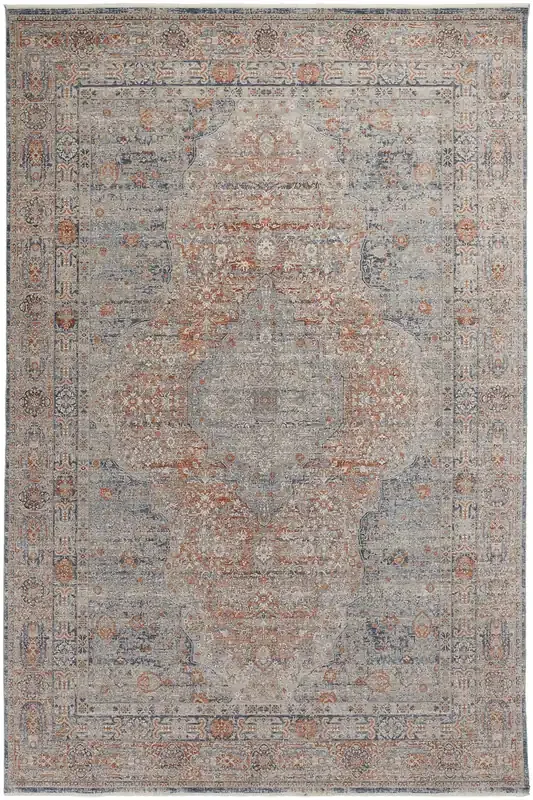 Feizy 3778FRST Marquette Machine Made Rust / Blue Area Rugs