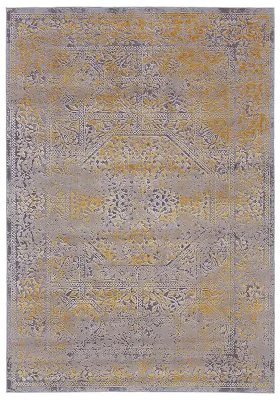 Feizy 3971FGLD Waldor Machine Made Gray / Gold Area Rugs