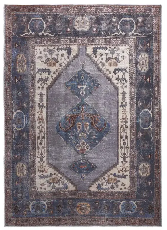 Feizy 39AKFBLU Percy Machine Made Blue / Brown Area Rugs