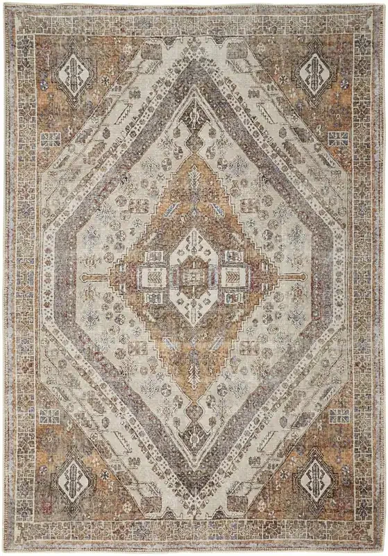 Feizy 39ANFTAN Percy Machine Made Rust / Blue Area Rugs