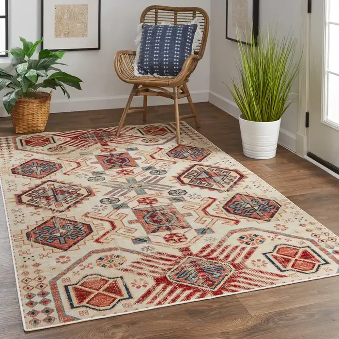 Feizy 39C9FRED Nolan Power Loomed Red / Ivory Area Rugs