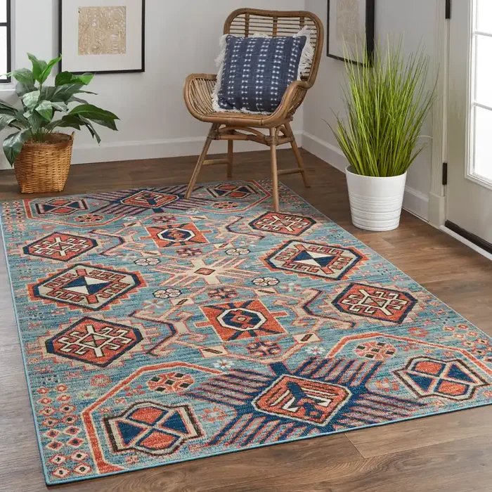 Feizy 39C9FTQS Nolan Power Loomed Blue / Orange Area Rugs