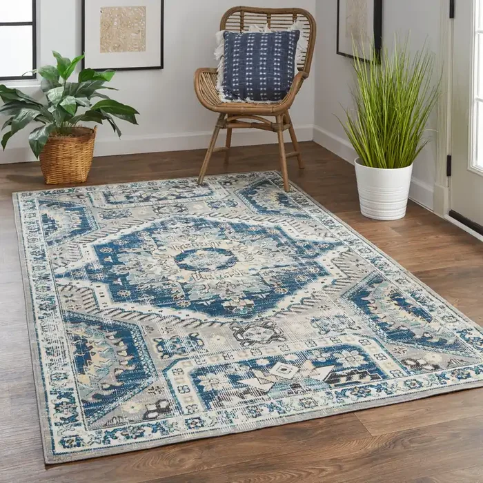 Feizy 39CDFGRY Nolan Power Loomed Blue / Gray Area Rugs