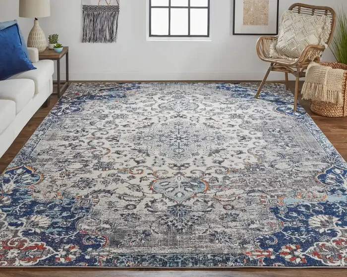 Feizy I39CRIVY Bellini Machine Made Gray / Blue Area Rugs