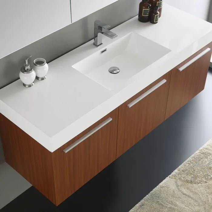 Fresca Vista 60″ Teak Wall Hung Single Sink Modern Bathroom Vanity W/ Medicine Cabinet – FVN8093TK