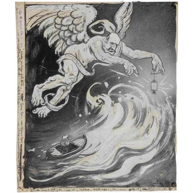 Gabriele Galantara, The Camorra Angel, Mixed Media on Paper, Early 20th Century
