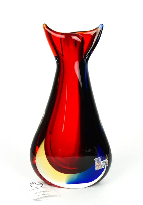 Glasier- Vaso Sommerso Rosso Blu Ambra- Made Murano Glass