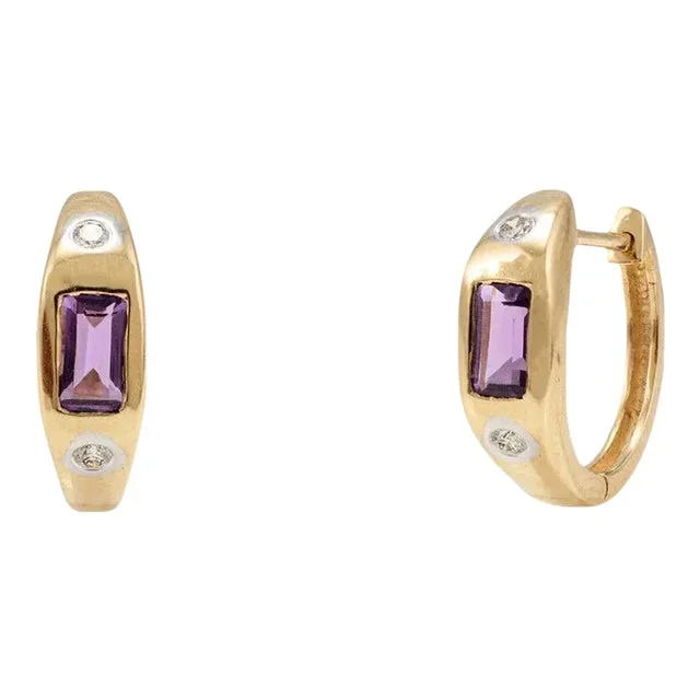 Gold Amethyst Huggie Hoop Earrings – 2 Pieces