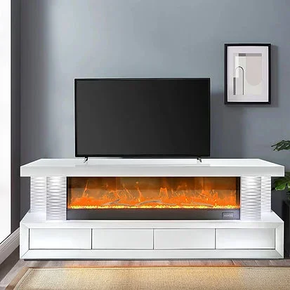 Havana White TV Stand with Fireplace