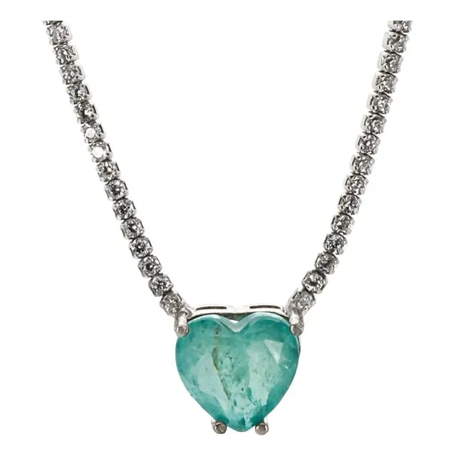 Heart Paraiba Tourmaline Diamond Chain Happy Necklace