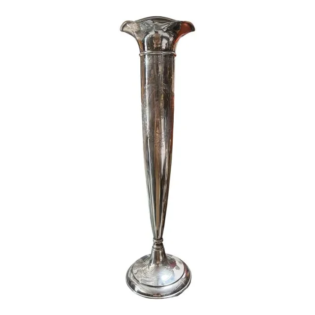 Huge 17” Antique International Sterling Silver Trumpet Vase