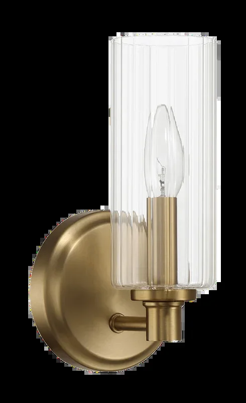 Jardin Single Light Wall Sconce With Clear Ribbed Glass – Satin Brass