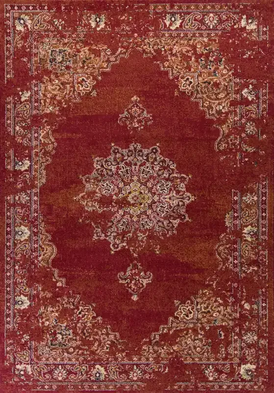 KAS Rugs Bob Mackie Home Vintage 1300 Burnt Red Medallia Machine-woven Area Rugs