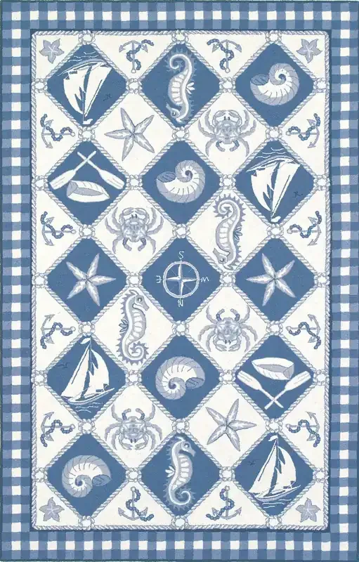 KAS Rugs Colonial 1807 Blue/ivory Nautical Panel Hand-hooked Area Rugs
