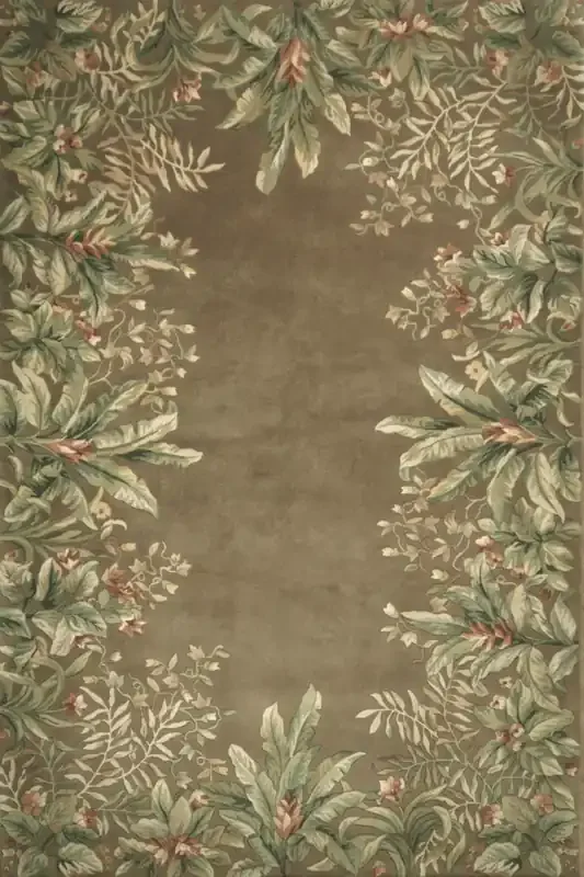 KAS Rugs Emerald 9000 Taupe Tropical Border Hand-tufted Area Rugs