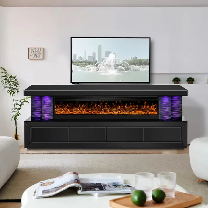 Keely Black TV Stand with Fireplace