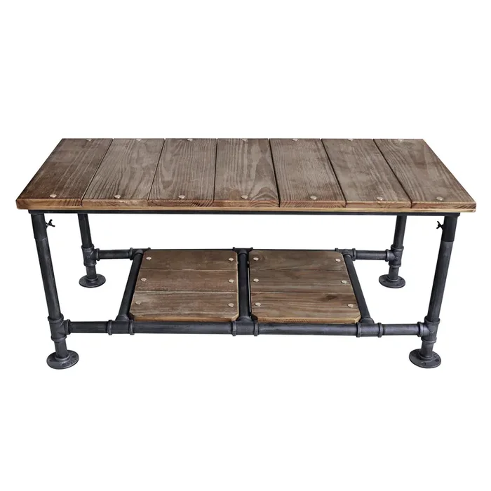 Kyle Industrial Coffee Table In Industrial Grey And Pine Wood Top