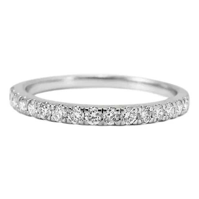 Ladies 10k White Gold Half Eternity Lab Grown Diamond Wedding Band, Size 7