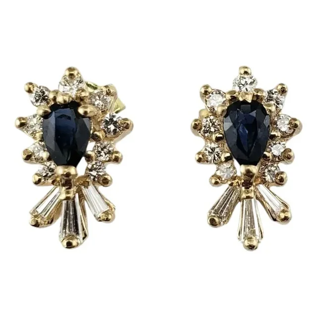 Late 20th Century Late 20th Century 14 Karat Yellow Gold Sapphire and Diamond Stud Earrings – 2 Pieces