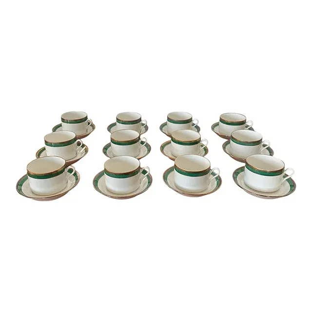 Late 20th Century Richard Ginori Palermo Green Cups and Saucers Set- 24 Pieces