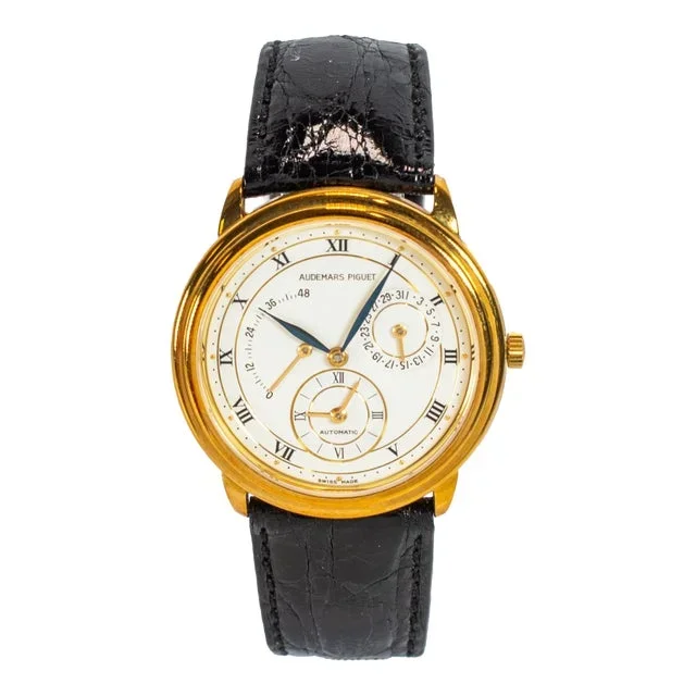 Late 20th Century Vintage Audemars Piguet Dual Time 36mm 25685ba 18k Gold Calendar Automatic Watch