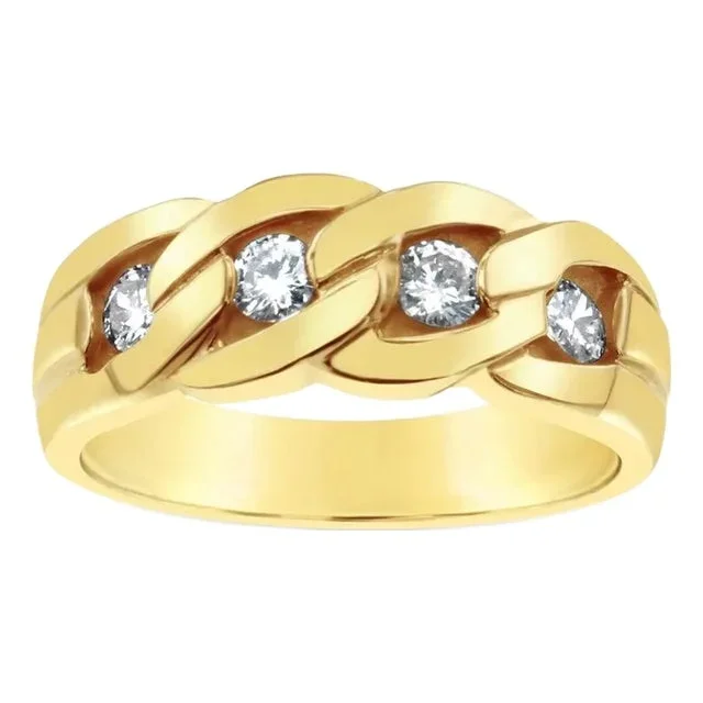 Link Style Diamond Wedding Band .30cttw 14k Yellow Gold, Size 6.5