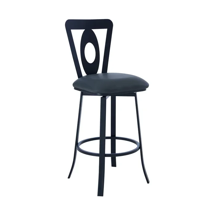 Lola Contemporary 30″ Bar Height Barstool In Matte Black Finish And Grey Faux Leather