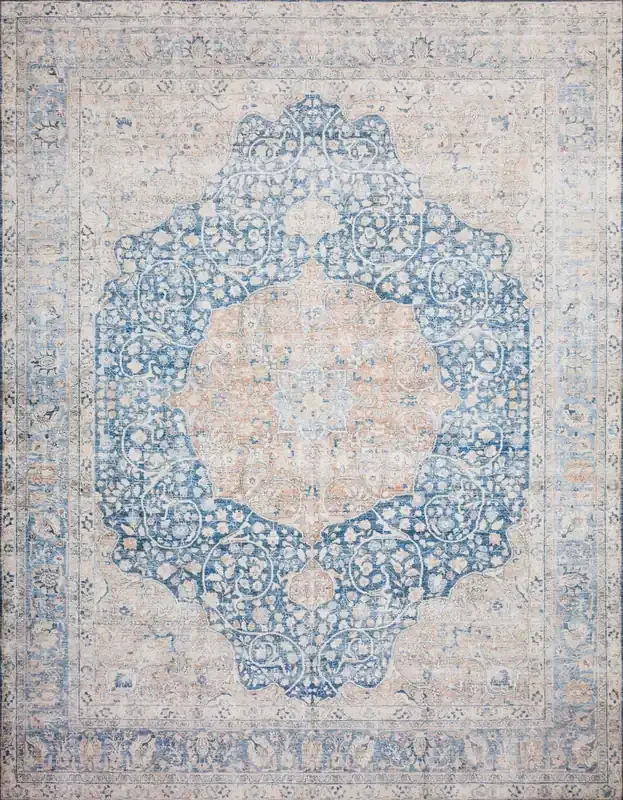 Loloi II Layla Lay-07 Blue / Tangerine Power Loomed Area Rugs