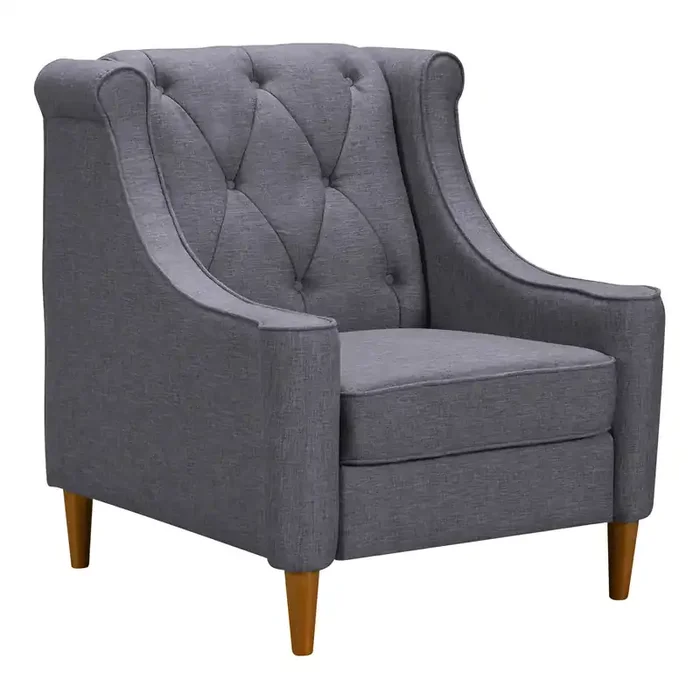 Luxe Mid-century Sofa Chair In Champagne Wood Finish And Dark Grey Fabric