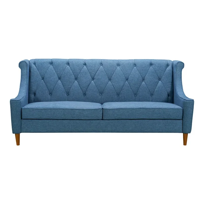 Luxe Mid-century Sofa In Champagne Wood Finish And Blue Fabric