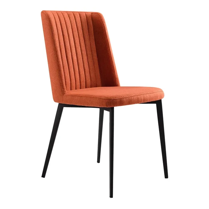 Maine Contemporary Dining Chair In Matte Black Finish And Orange Fabric – Set Of 2