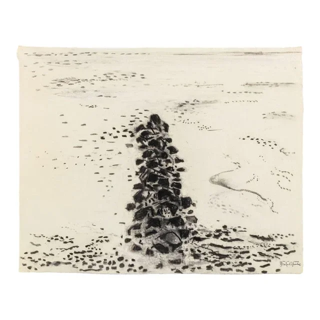 Manfred Schwartz Beach Seascape Charcoal on Paper