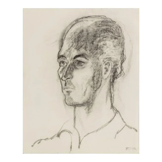 Manfred Schwartz Portrait of Man Charcoal on Paper