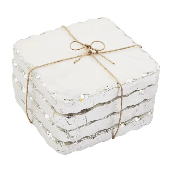 Marble Coasters with foiled raw edges – silver