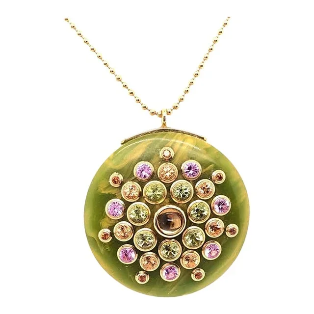 Mark Davis 18 Karat Yellow Gold Necklace With Jeweled Pendant