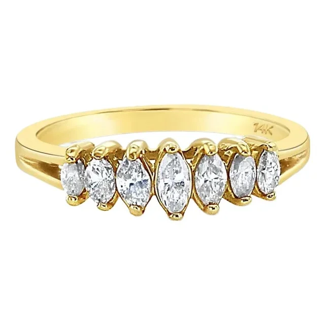 Marquise Diamond Wedding Band 14k Yellow Gold, Size 5