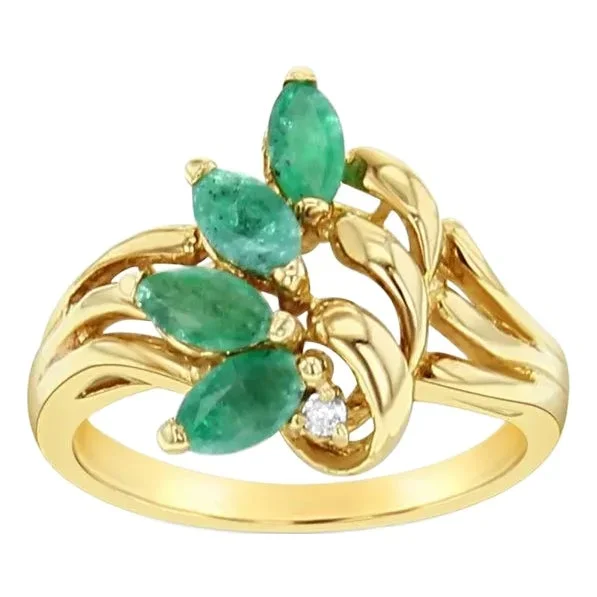 Marquise Emerald & Diamond Ring .33cttw 14k Yellow Gold, Size 9