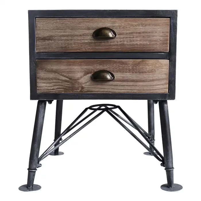 Mathis Industrial 2-drawer End Table In Industrial Grey And Pine Wood