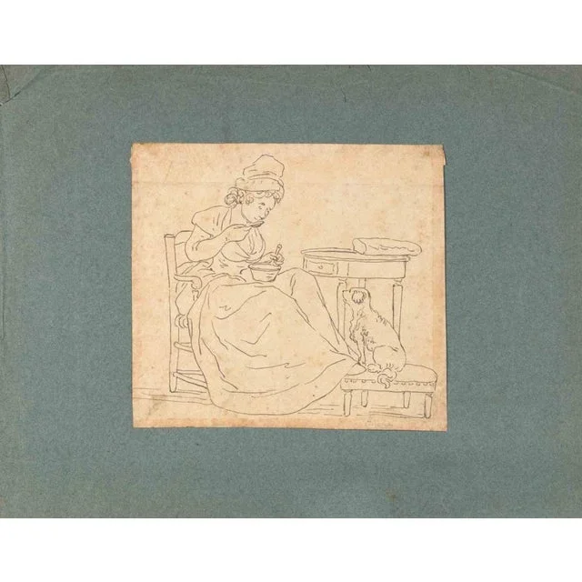 Maurice Van Moppes, Woman and Dog, Ink Drawing, Late 19th Century