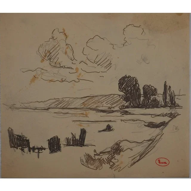 Maximilien Luce, Landscape on the Hill, Original Signed Drawing