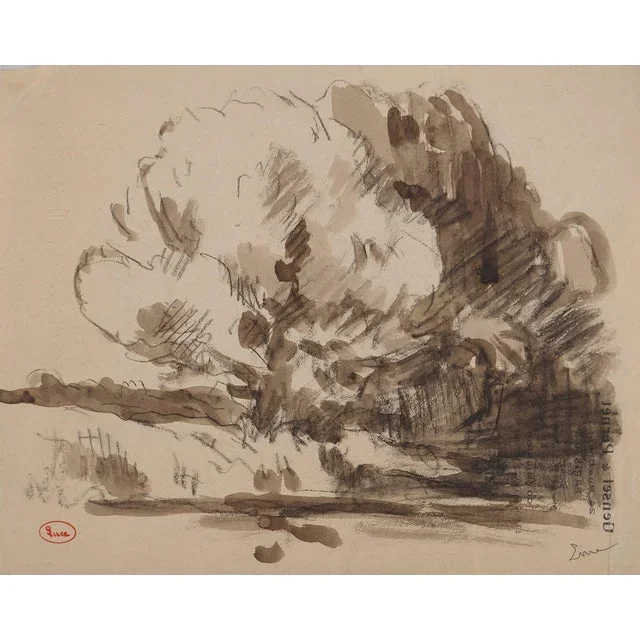 Maximilien Luce, Nature with Large Trees, Original Signed Drawing