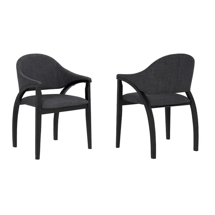 Meadow Contemporary Dining Chair In Black Brush Wood Finish and Charcoal Fabric – Set Of 2