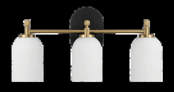 Meadows Three Lights Vanity Brushed Gold Bathroom Wall Light for Bathroom Over Mirror 20.5″W × 10.125″H × 5.5″E with White Frosted Glass
