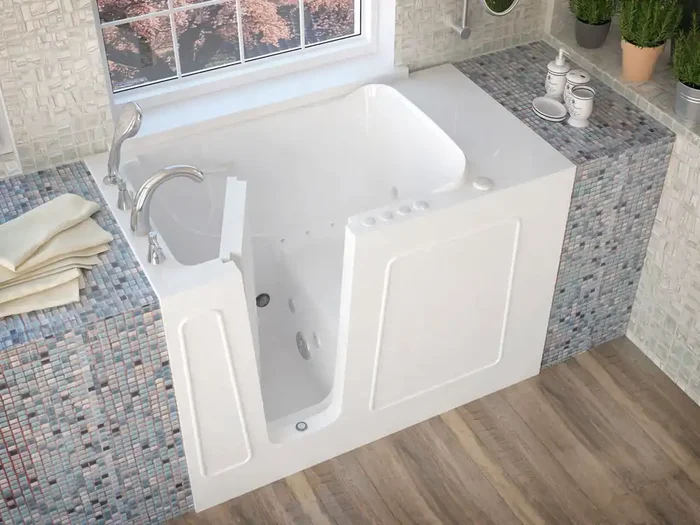 MediTub Walk-In 26 x 53 Left Drain White Whirlpool & Air Jetted Walk-In Bathtub – 2653LWD